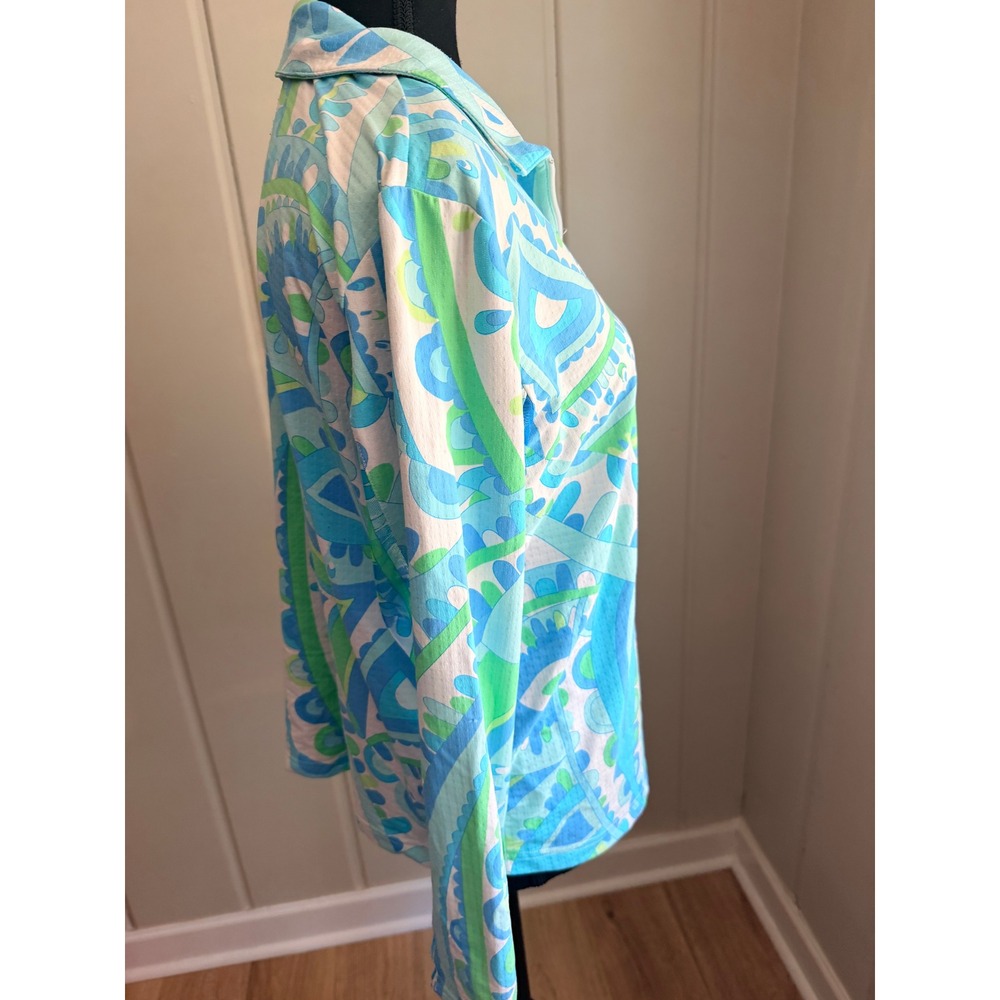 Icikuls Sun Shirt Long Sleeve Quarter Zip Blue Green Paisley Large UPF 50 Top - Picture 3 of 7